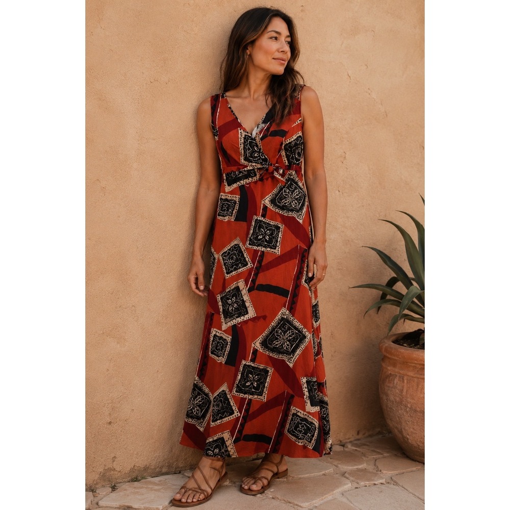 Y2K LIBERTY HOUSE OF HAWAII‎ MIDI Dress Women M Tribal RUST USA